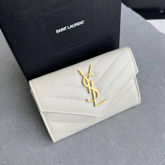 YSL Saint Laurent Mini Flap Wallet White Ghw