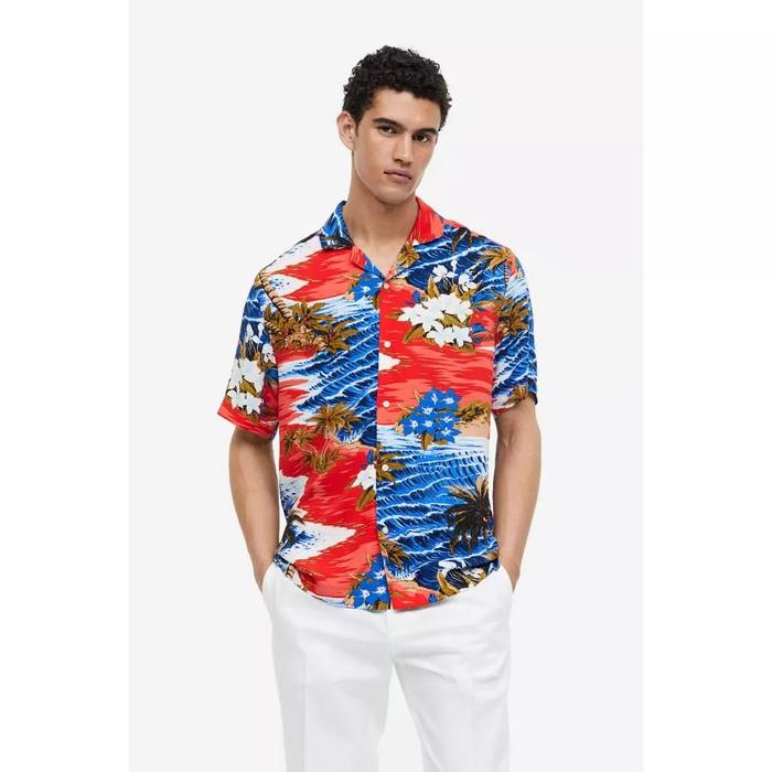 Kemeja Pria Viscose Tropical - Kemeja Pantai Pria - Resort Shirt HM002