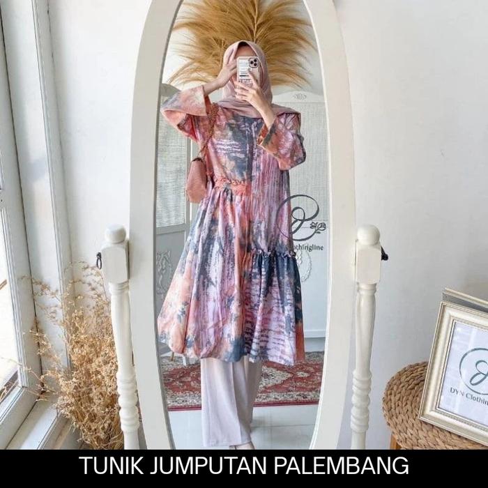 0Tunik Fashion Wanita Model Jumputan Palembang Motif Tie Dye