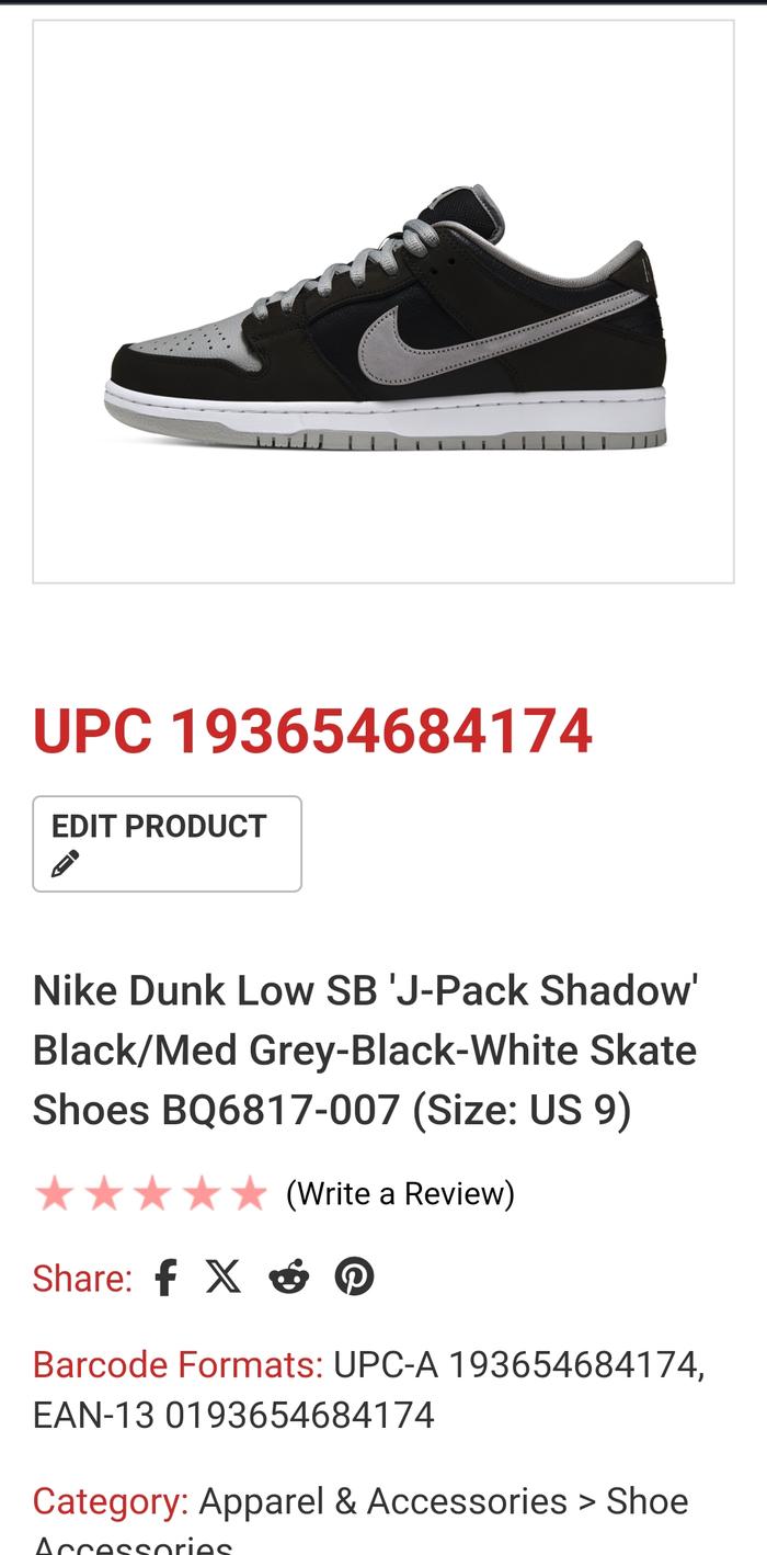 Nike Dunk Low SB 'J-Pack Shadow' Black/Med Grey-Black-White Size 42.5