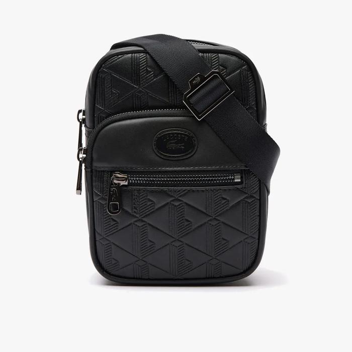 LACOSTE Monogram Print Small Crossover Bag Pria (Original) - Black