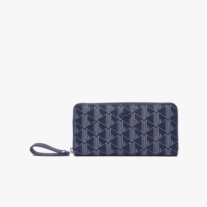 LACOSTE Women's Monogram Print (Original) Zip Wallet - Blue