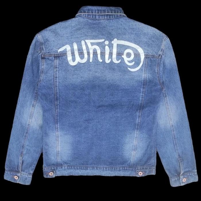 JAKET BOXY Y2K DENIM BIRU TRUCKER JEANS JACKET OFF WHITE NON SELVEDGE