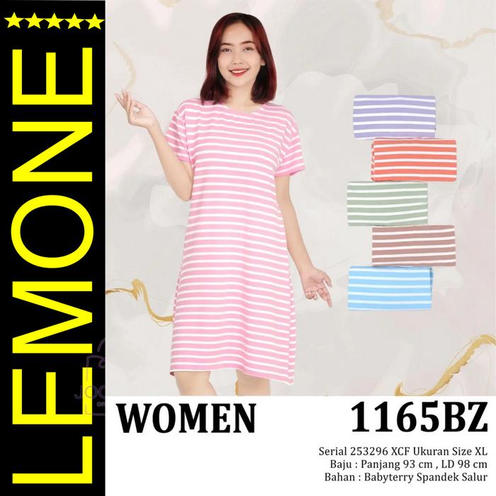 LEMONE BabyTerry Spandex XL Mini Dress Daster Babydoll salur garis