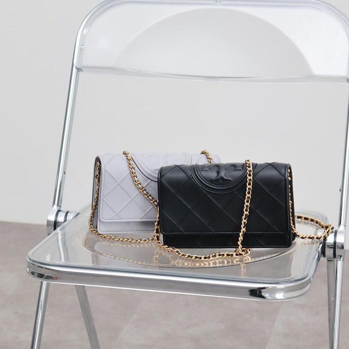 bag Tory TB tas Fleming Wallet on Chain woc Grey