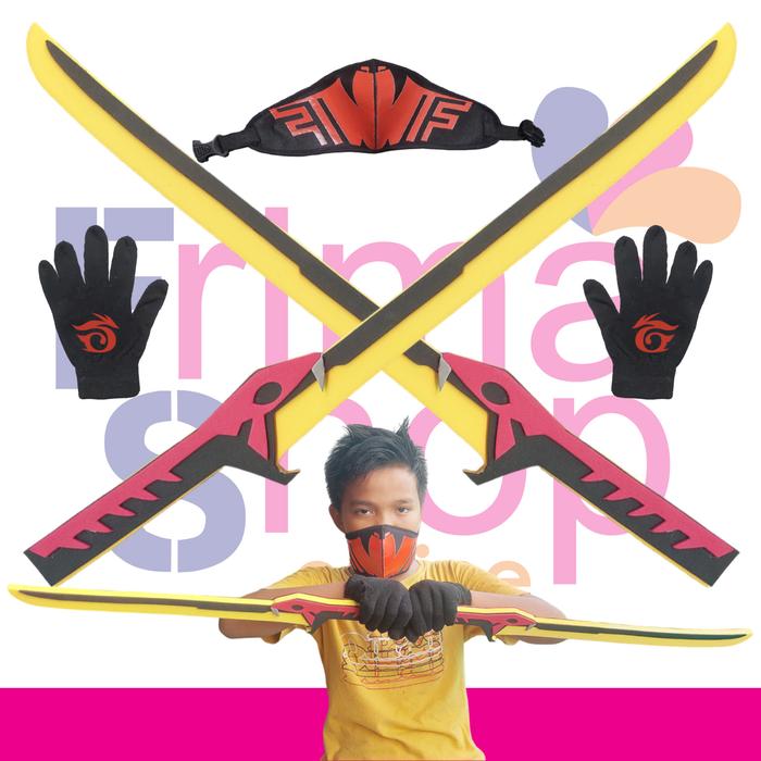 PAKET KOSTUM ANAK FREE FIRE SARUNG TANGAN + MASKER + 2 PEDANG MAINAN SKIN COBRA
