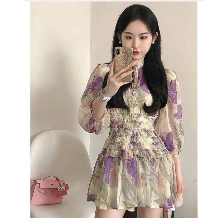 Dress Mini FIORELA Smocked Tiered Premium/Gaun Dress Wanita Korea PM