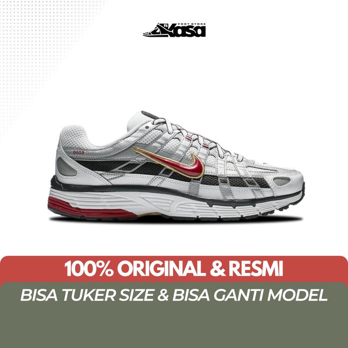 Sepatu Sneakers Pria P-6000 P6000 P 6000 Metallic Silver University Red