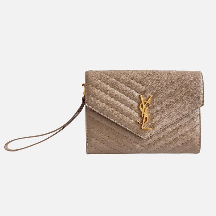Saint Laurent YSL Envelope Clutch Dark Beige GHW
