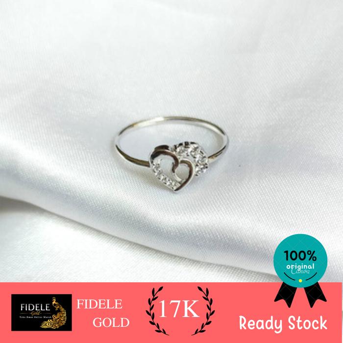 Cincin hati love permata fashion emas putih 750 kadar tua 17k