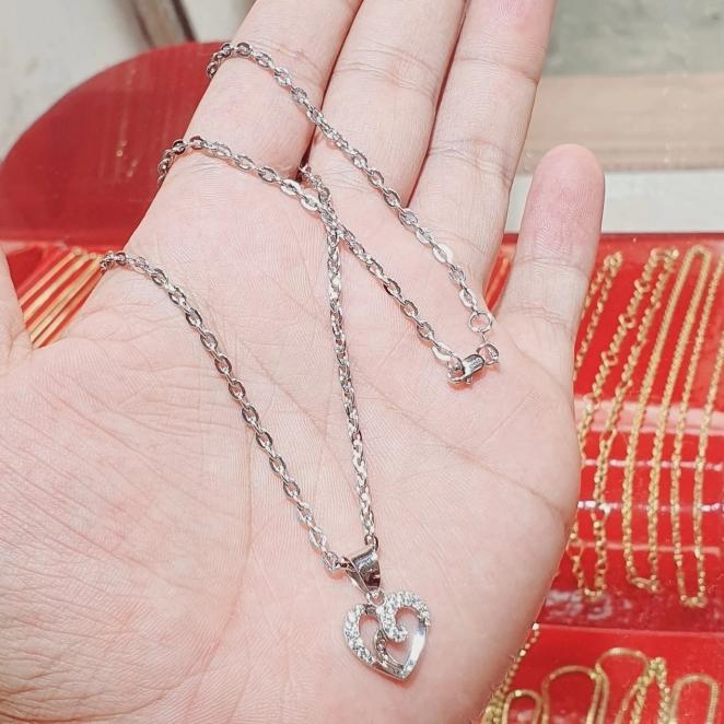 Kalung + Plus Liontin Love emas putih asli Kadar 375