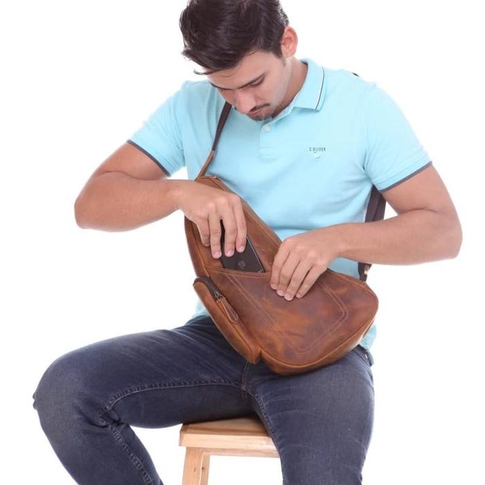 Tas Selempang Pria Kulit Asli Full Grain - Tas Dada Gahar Trendy Cowok