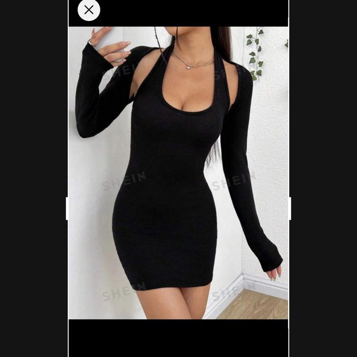 SHEIN preloved dress halter neck + slevee cardigan