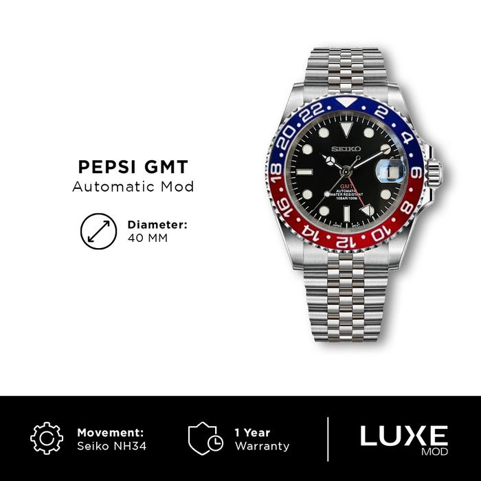 Seiko Pepsi GMT Mod NH34 Automatic