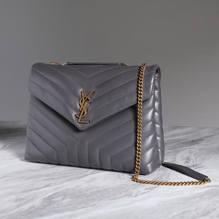 YSL SAINT LAURENT Medium Loulou Lou Shoulder Bag in Storm Grey