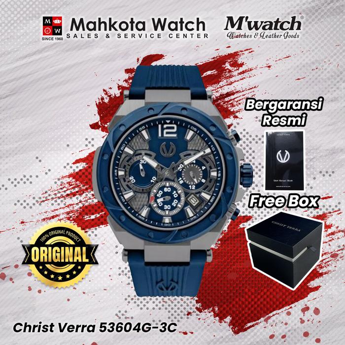 JAM TANGAN PRIA CHRIST VERRA 53604G-3C GUN/BLU ORIGINAL