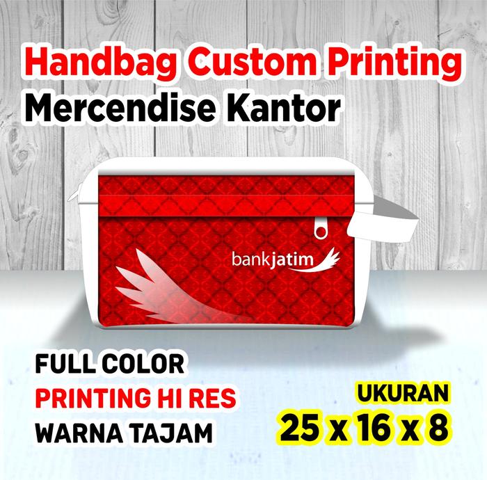Souvenir Handbag Bank Jatim Full Printing / Handbag Tas Tangan Kulit Full Printing Motif Bank Jatim
