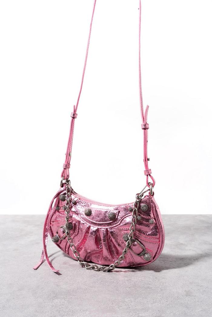 Le cagole mini shoulder bag metallized leather with crystal  Pink