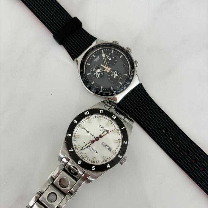 TISSOT White Dial Swiss Automatic PR5516 & SWATCH Black Dial YCS410GX