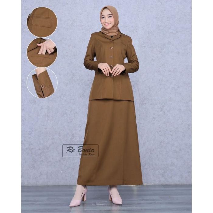 Blazer ReBonia Seragam PNS Pemda Tua Kheki Tua Baju Pns Setelan Pns Wanita setelan rok A