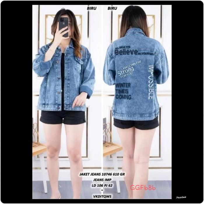 GGF686 Jaket Wanita Jeans Denim Jumbo Biru Kancing LD106 Bordir