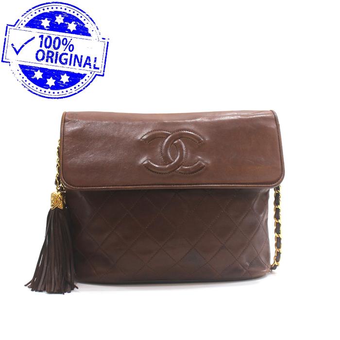 Preloved  Channel Vintage Flap CC Tassel Brown Lambskin Sling Bag GHW #1
