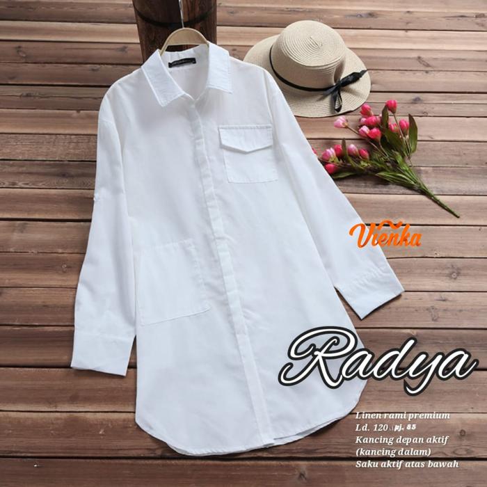Long Tunik Polos Jumbo LD 120 | Bahan Premium Linen Rami ORI | WHITE