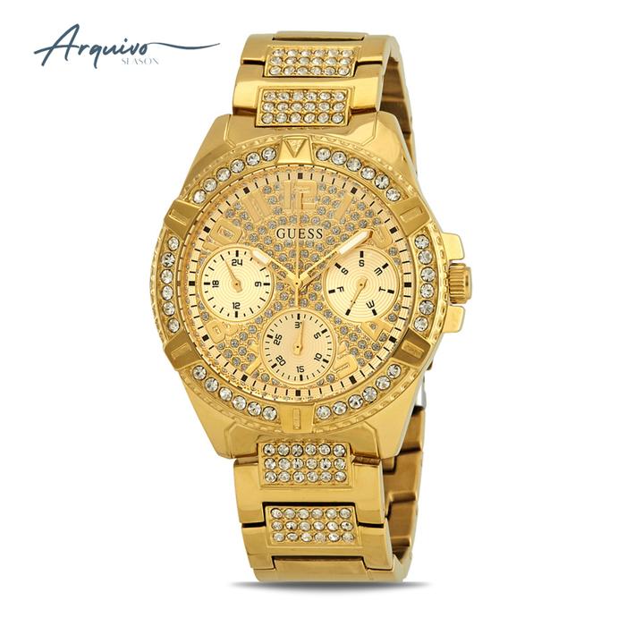 Jam Tangan Guess Wanita Chronograph Stainless Steel Gold Sporty Mewah Original W1156L2