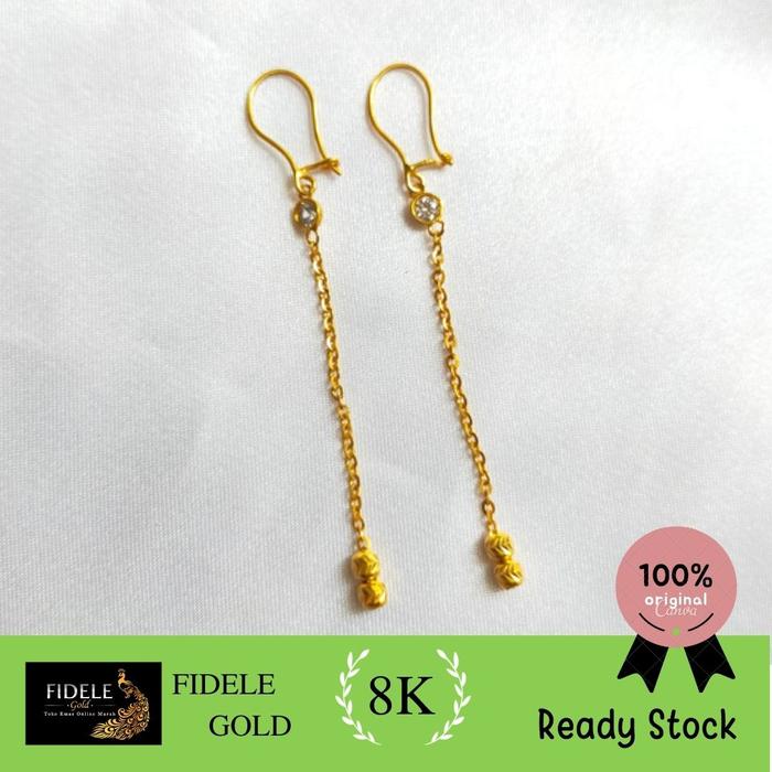 Anting Simple Permata Panjang Emas Muda 375