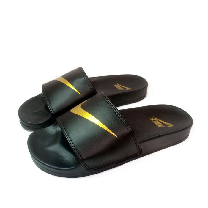 Sandal slide Casual Nike pria wanita tipe selop warna hitam gold