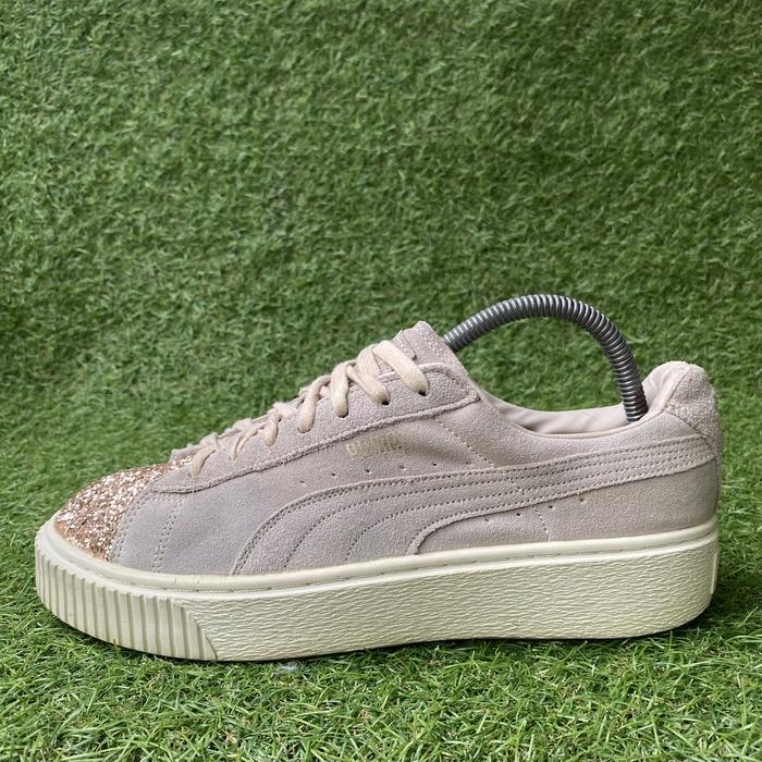 Puma Suede Platform Crushed Gem Marshmallow Metallic Gold Womens Sneakers Bekas