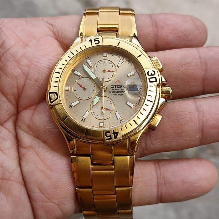 Jam tangan pria Citizen gold otomatis Chronograph prostar
