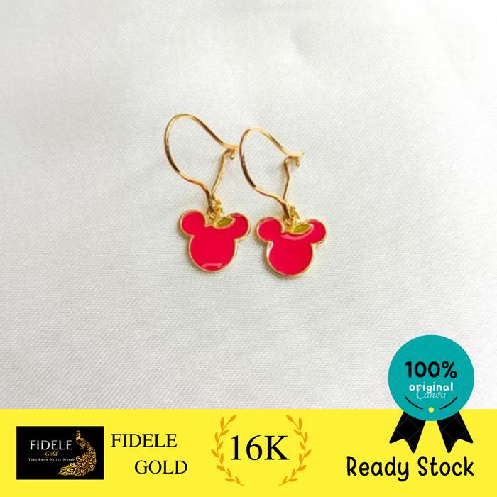Anting Mickey Merah Anting Emas Asli ANTING EMAS 16K ANTING EMAS TUA