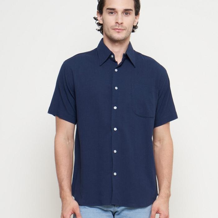Kemeja Pendek Linen Pria Navy Lucido by FTL