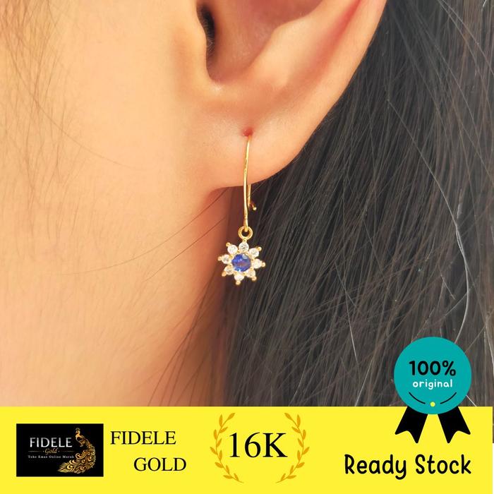 Anting Desi Diana Emas Permata Merah Pink Biru Emas asli kadar 700