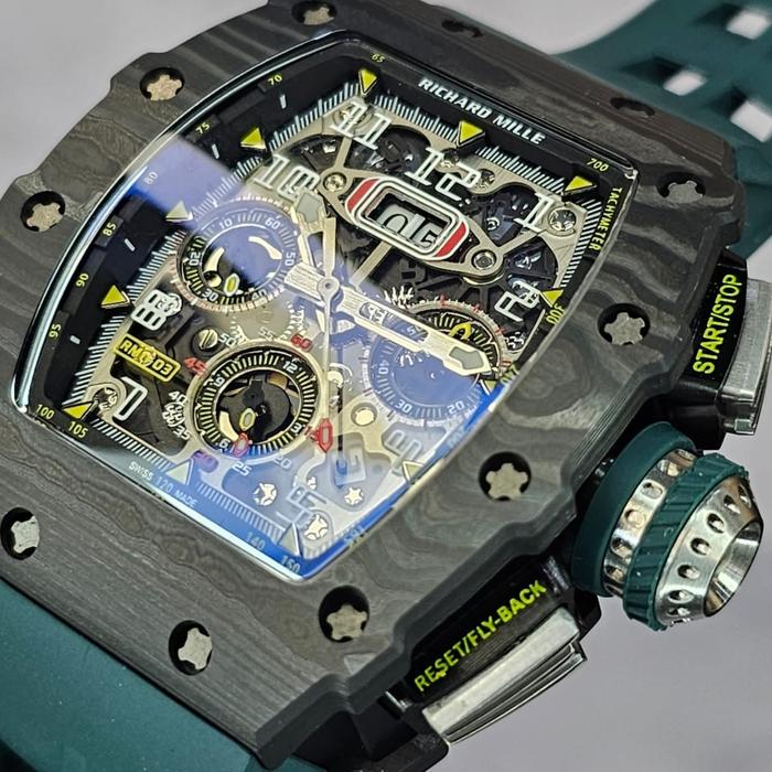 Jam Tangan Pria Ori/RM 011-3 Limited Edition NTPT Carbon_Rubber Green