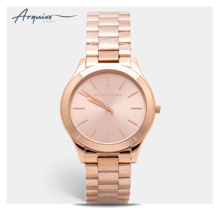 Jam Tangan Michael Kors Unisex Runway Stainless Steel Rose Gold Slim Original MK3197