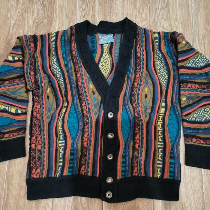 Coogi Style Geccu Made in Australia 3D Wool Knitwear Cardigan Sweater