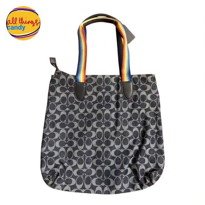 Ready Stock Coach Signature Tote with Rainbow Strap  Preloved