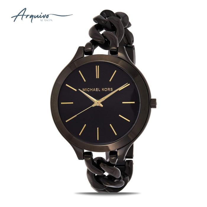 Jam Tangan Michael Kors Wanita Runway Black Slim Stainless Steel Mewah original MK3317