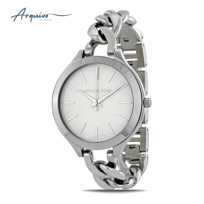 Jam Tangan Michael Kors Wanita Runway Stainless Steel Silver Slim Mewah Original MK3279