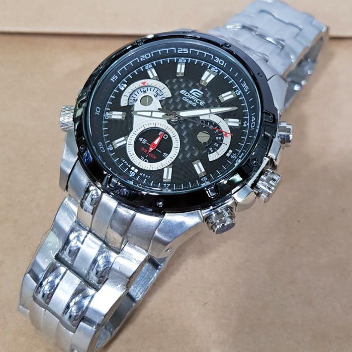 Jam Tangan Pria Casio EDIFICE EF-535SP-1A EF-535 Chronograph Black Dial Silver Steel