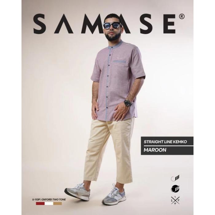 SAMASE KEMKO STRAIGHT LINE U113P Maroon Oxford 2Tone | Baju Koko Pria