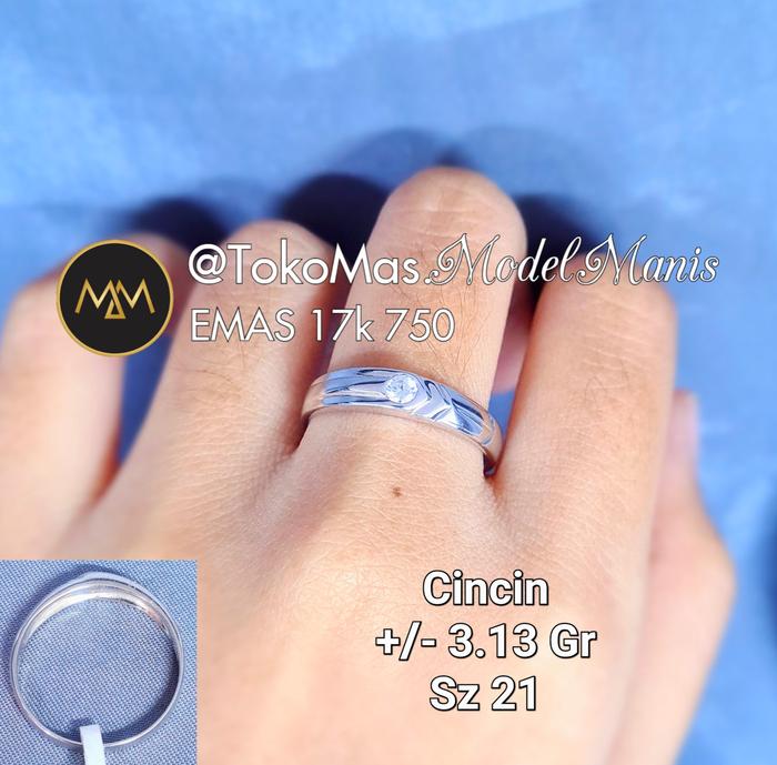 Cincin polos 1 mata emas putih 750 kadar 17k
