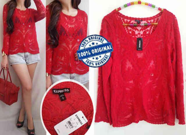 Express Red Lace Tee Blouse