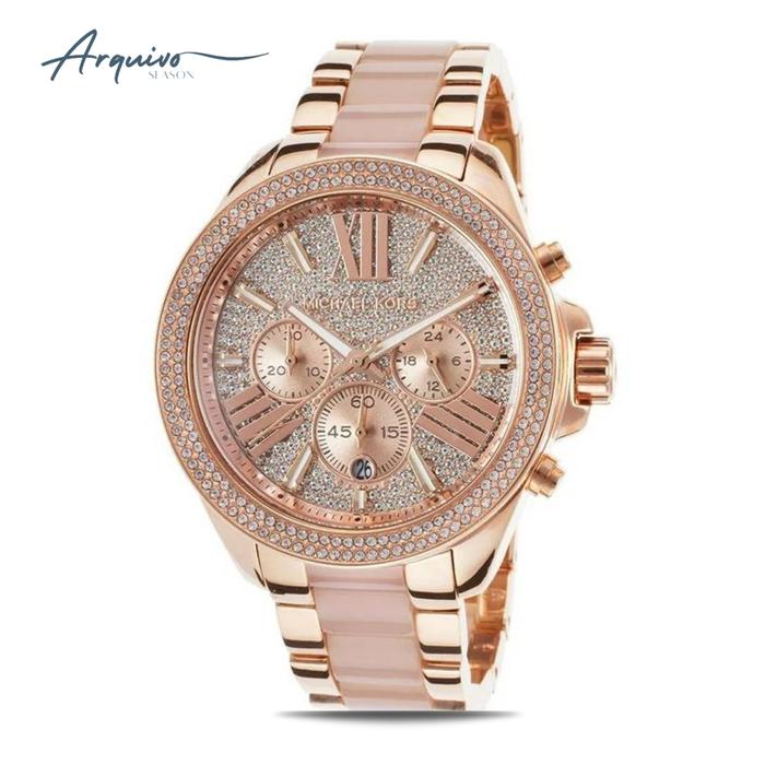 Jam Tangan Michael Kors Wanita Chronograph Rose Gold Mewah Original MK6096