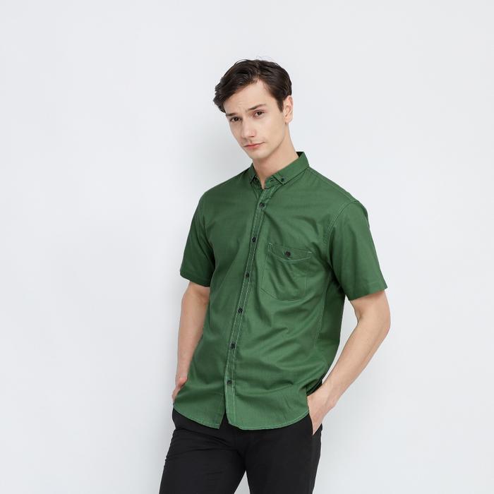 Kemeja Slimfit Hijau Army Kain Katun Cigaret Baju Slimfit Ijo Army