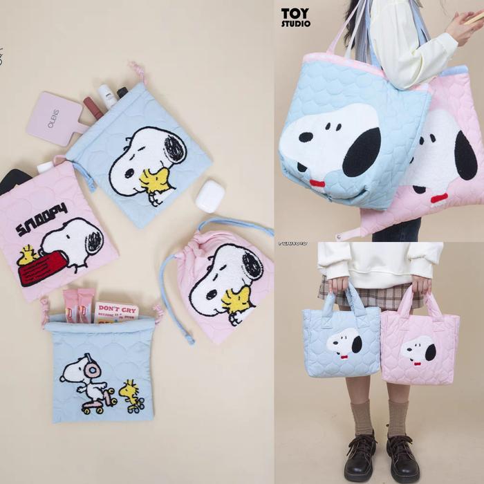 Pouch Serut Tas Tenteng Bahu Tote Bag ORI Peanuts Karakter Snoopy Parasut Busa