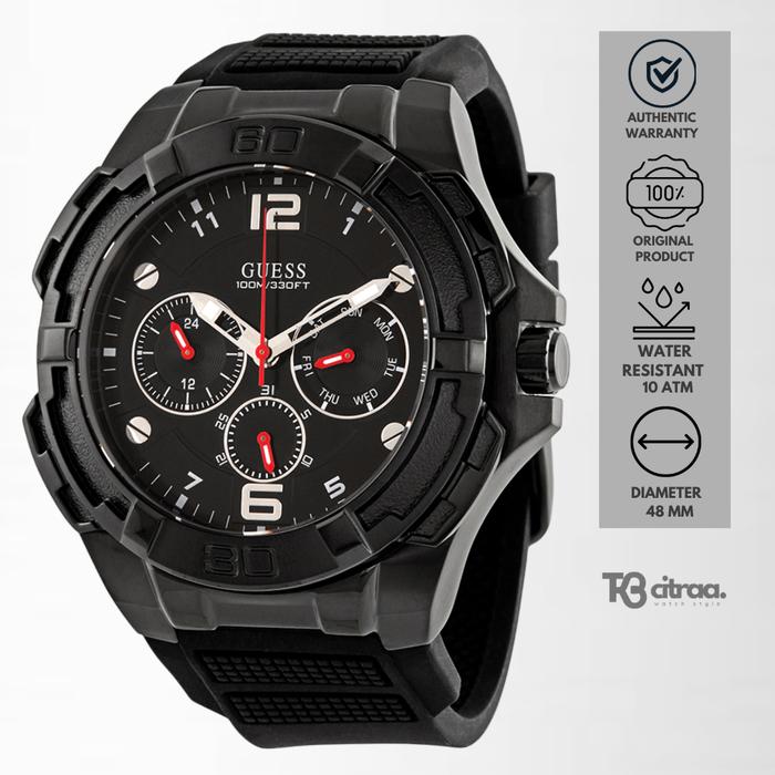 Jam Tangan Pria Guess Genesis Chronograph Black Rubber Sporty Original W1254G2