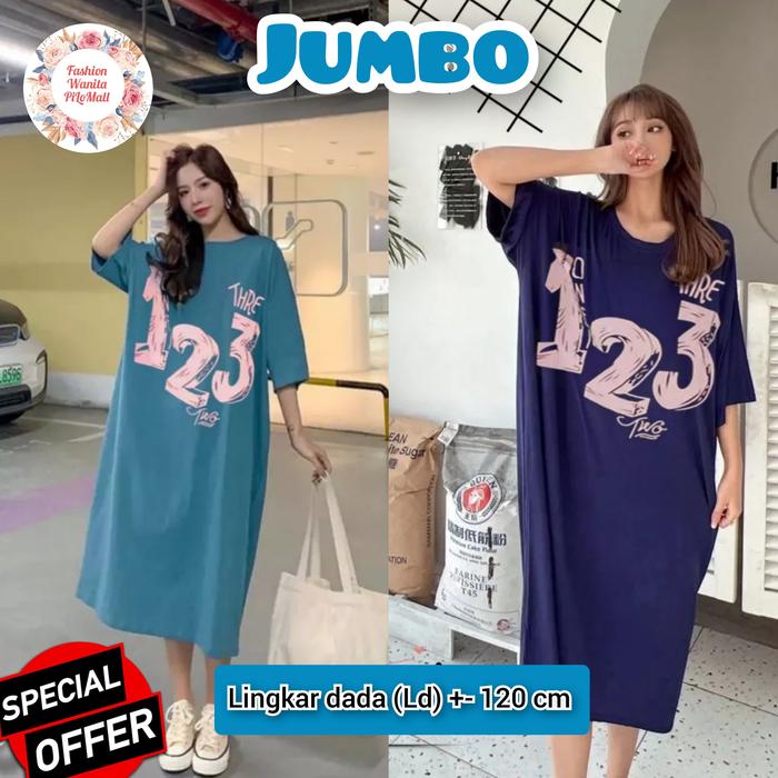 Baju Daster Jumbo Wanita Kekinian Long Dress Kaos Panjang Santai Oversize Bumil Friendly Midi Fit to
